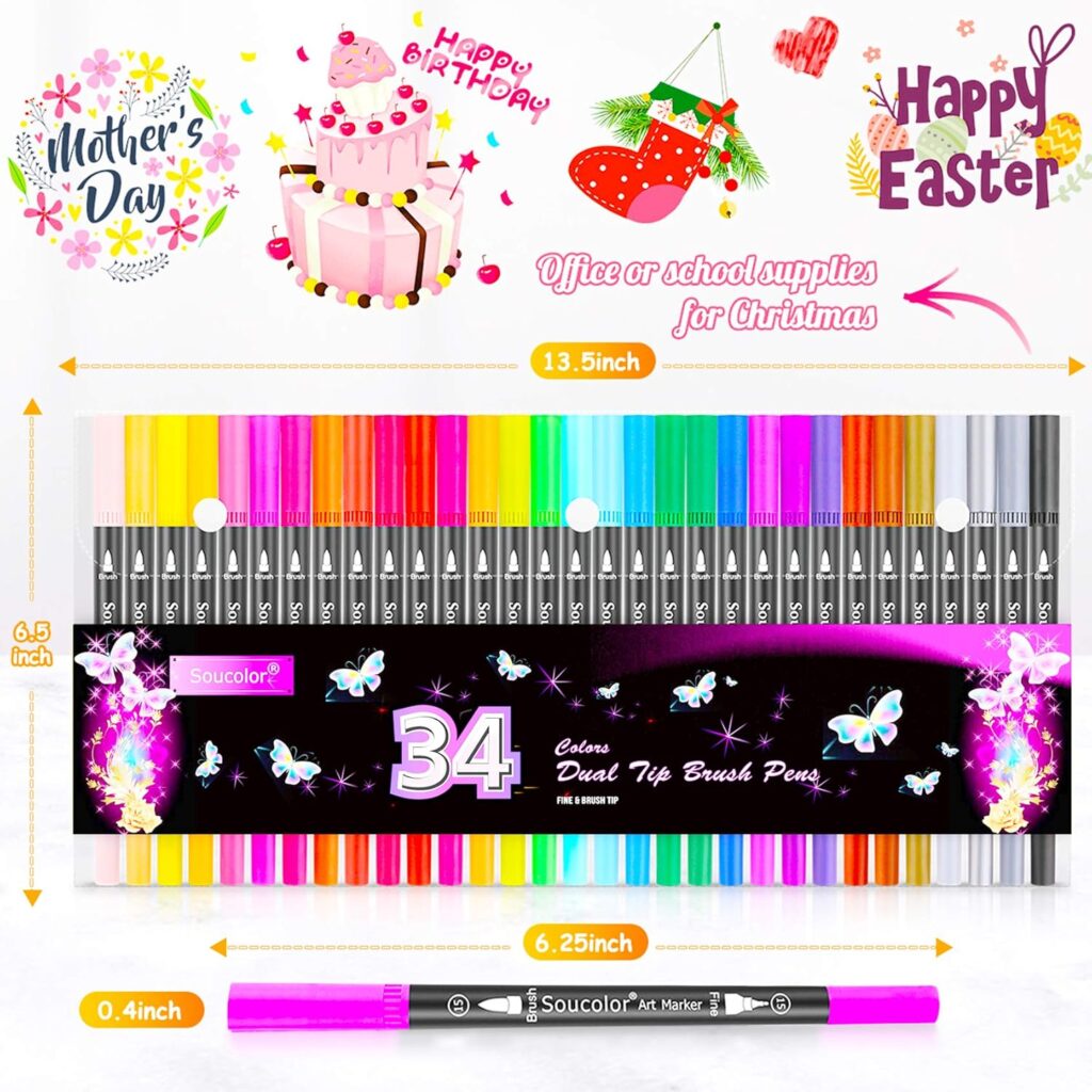 Soucolor 34-Color Dual Tip Brush Markers Review